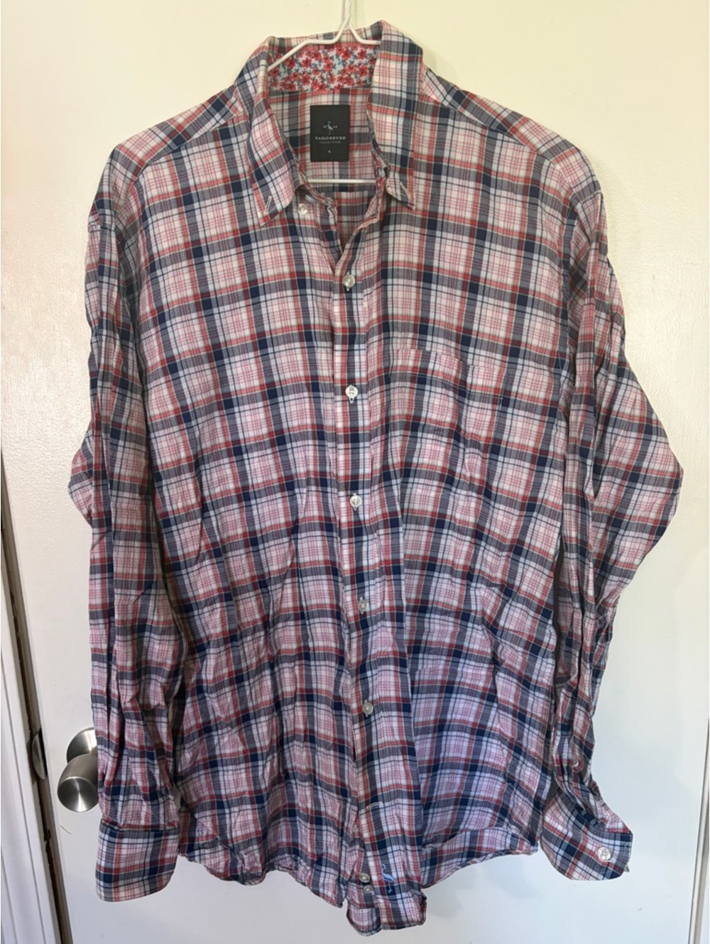 Tailorbyrd  Large Men's Red, Blue & White Plaid Button-Down Shirt Tote1